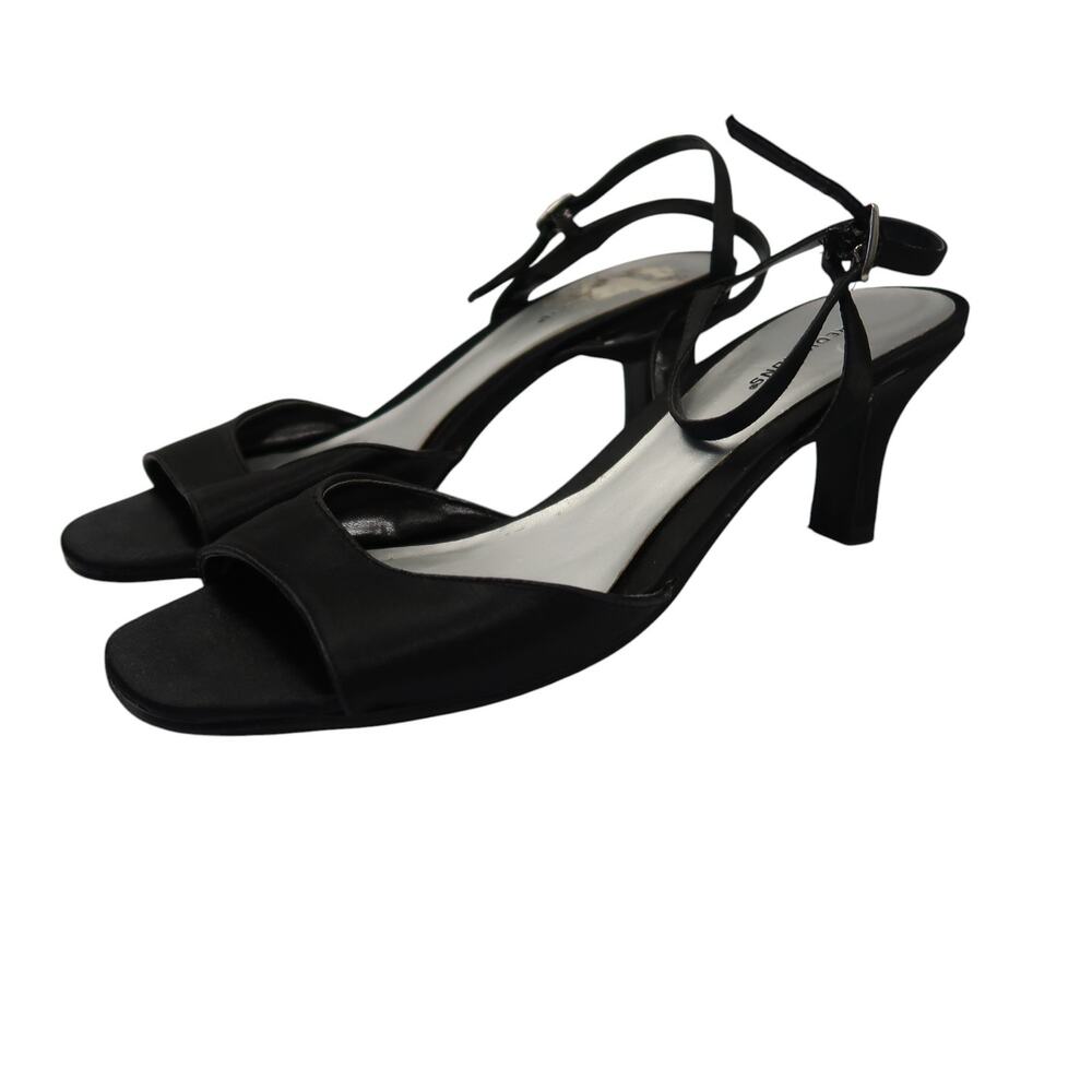 Vintage 90s Predictions Black Fabric Open Toe Sandal Heels 9.5
